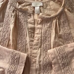 Logo Blouse‎ Crochet Details Cotton Bell Sleeve SM Whimsygoth Boho buttons Peach